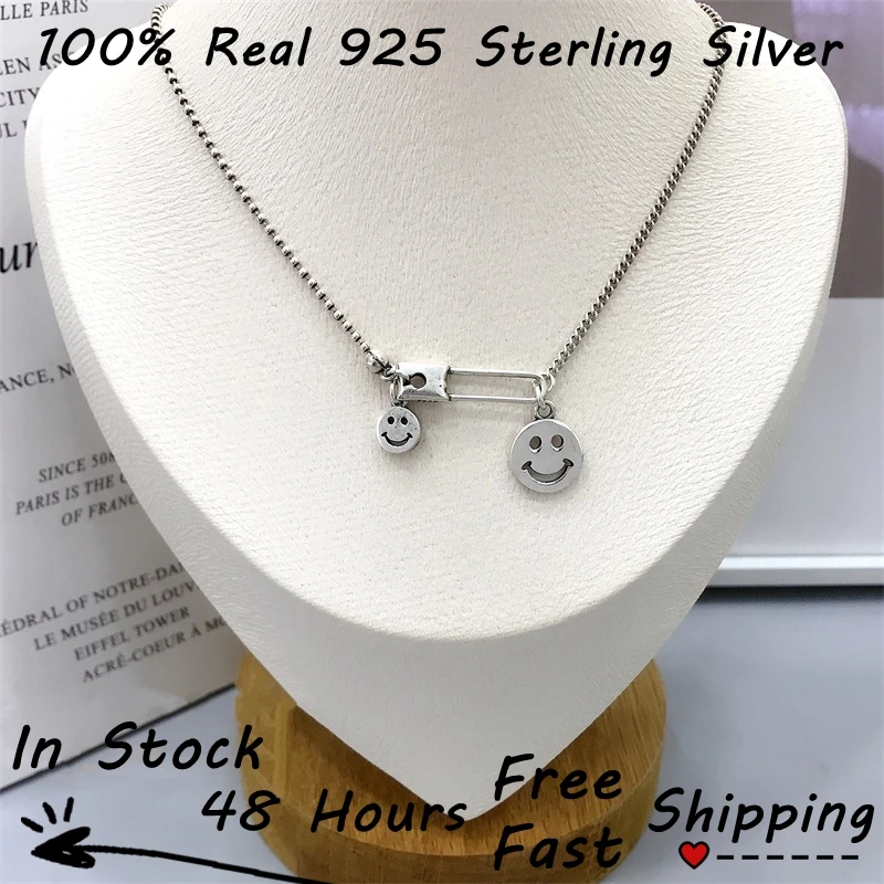 

Ins 925 Silver Chokers For Women Korean Smile Face Pendant Colier Femme Personalizado Necklace 2022 Joyas De Plata 925 Por Mayor