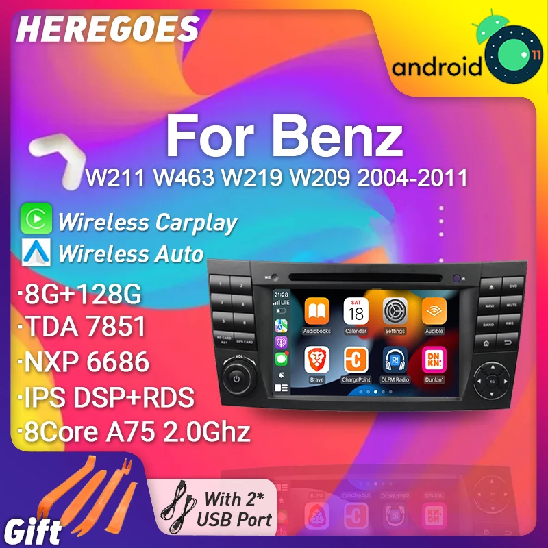 Автомобильный DVD-плеер Carplay DSP 2din Android 11.0 с GPS, радио и стерео для Mercedes-Benz E-класса W211 W463 W219 W209 2004-2011 8G+128G 4G LTE Wifi on.