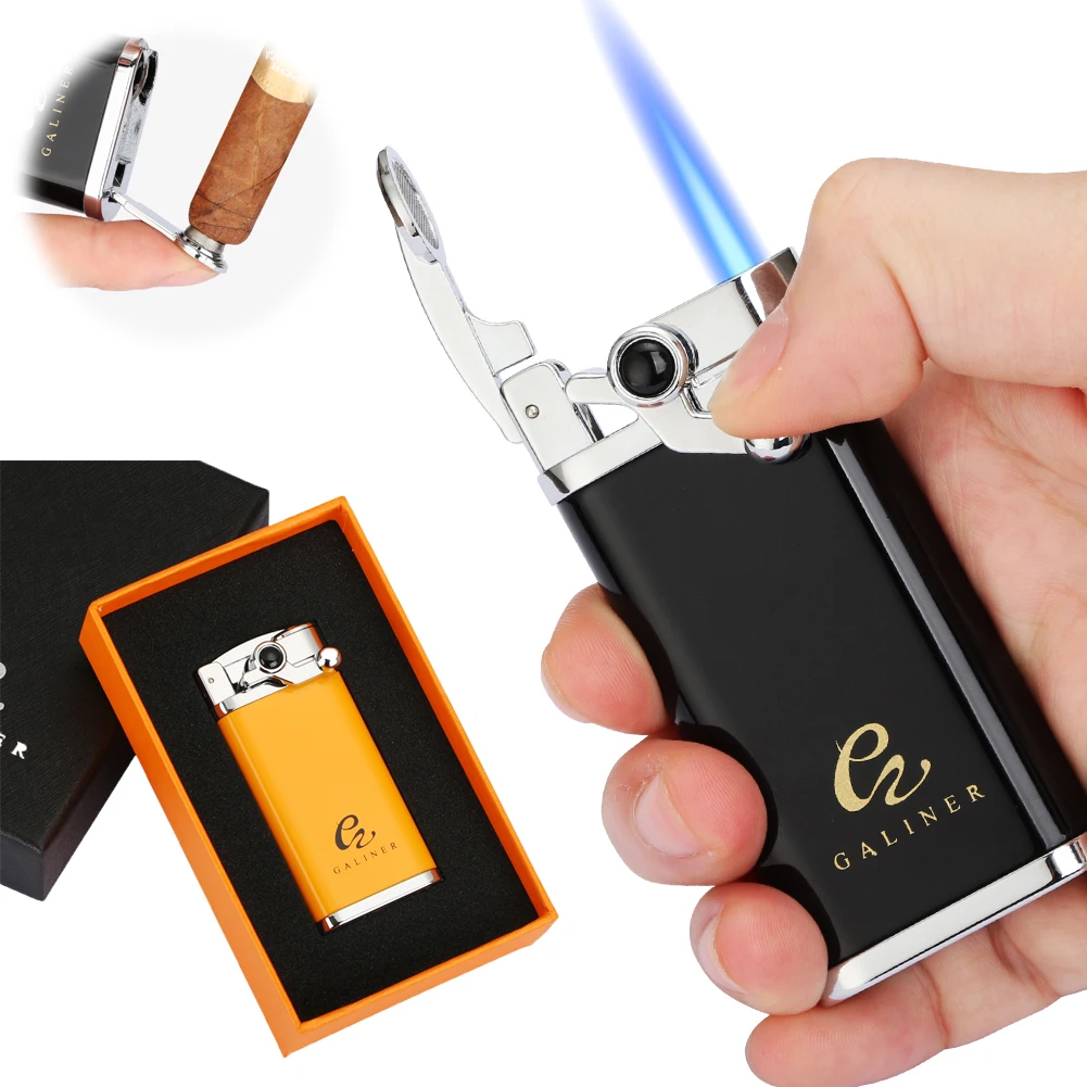 

GALINER Cigar Lighter With Punch Cutter Puro Smoking Accessories Windproof Lighter Gas Jet Butane Flame Torch Mechero Puro