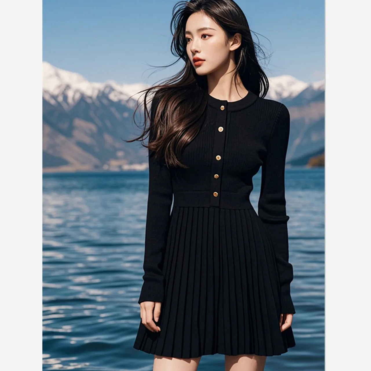 Модное плиссированное трикотажное платье осеннее новое элегантное женское