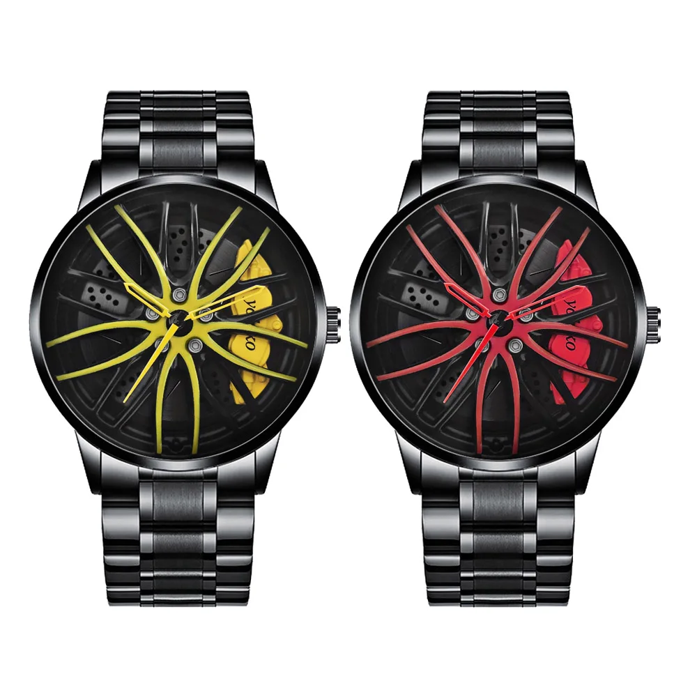 

Wheel Watch Non-Mechanical Men Quartz Wristwatch Car Rim Hub Design Sports Fashion Creative Clock With Stainless Steel Band