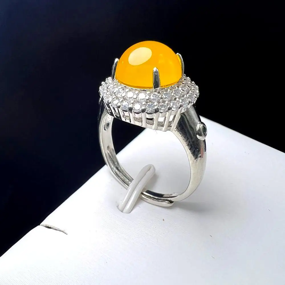 

Yellow Agate Finger Ring Charm Rings Adjustable Round Copper Stone Ring For Women 2022 Free Shipping