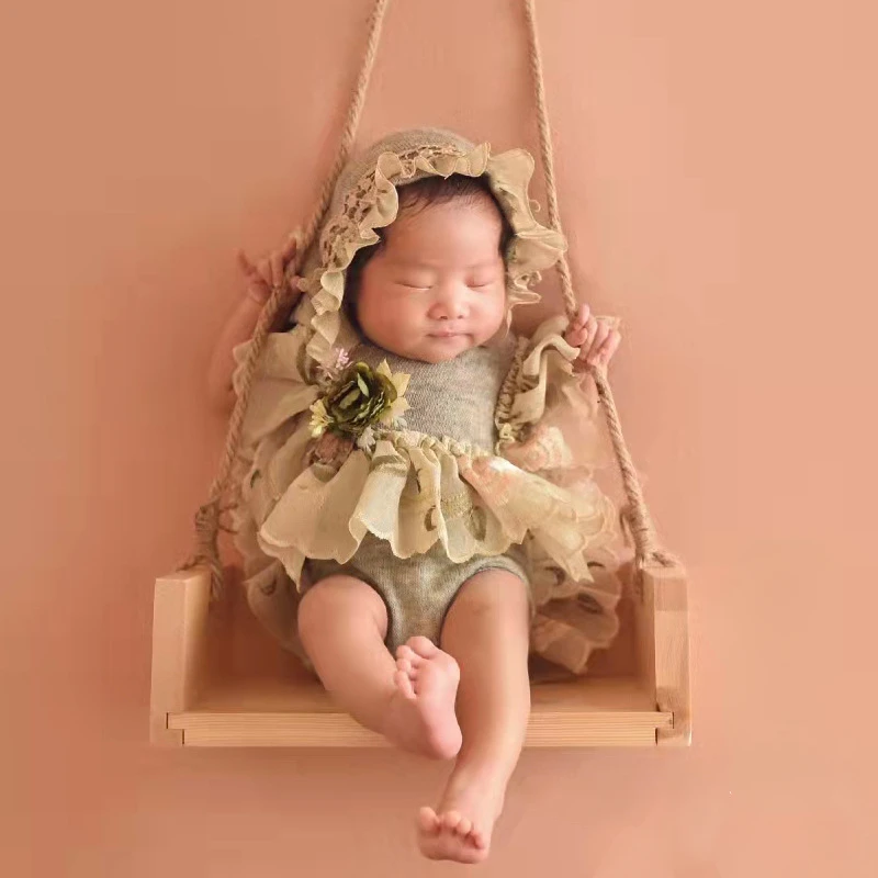 Newborn Wooden Swing Photography Props Baby Full Moon Hundred Days Retro Style Shooting Auxiliary Accessories Growth Memorial