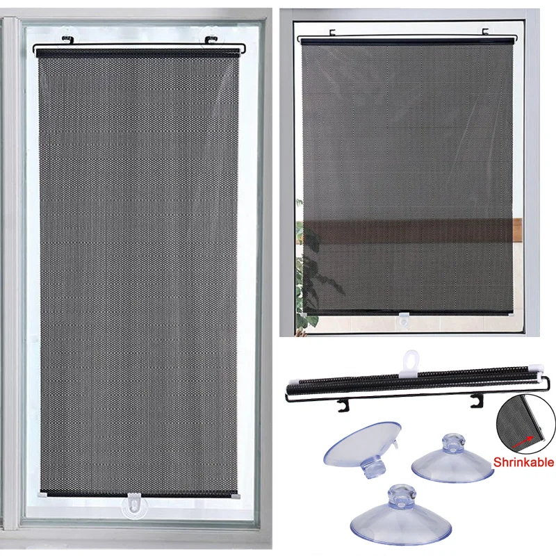 Sunshade Roller Blinds Suction Cup Blackout Curtains for Living Room Car Bedroom Kitchen Office Free-Perforated Window Curtain