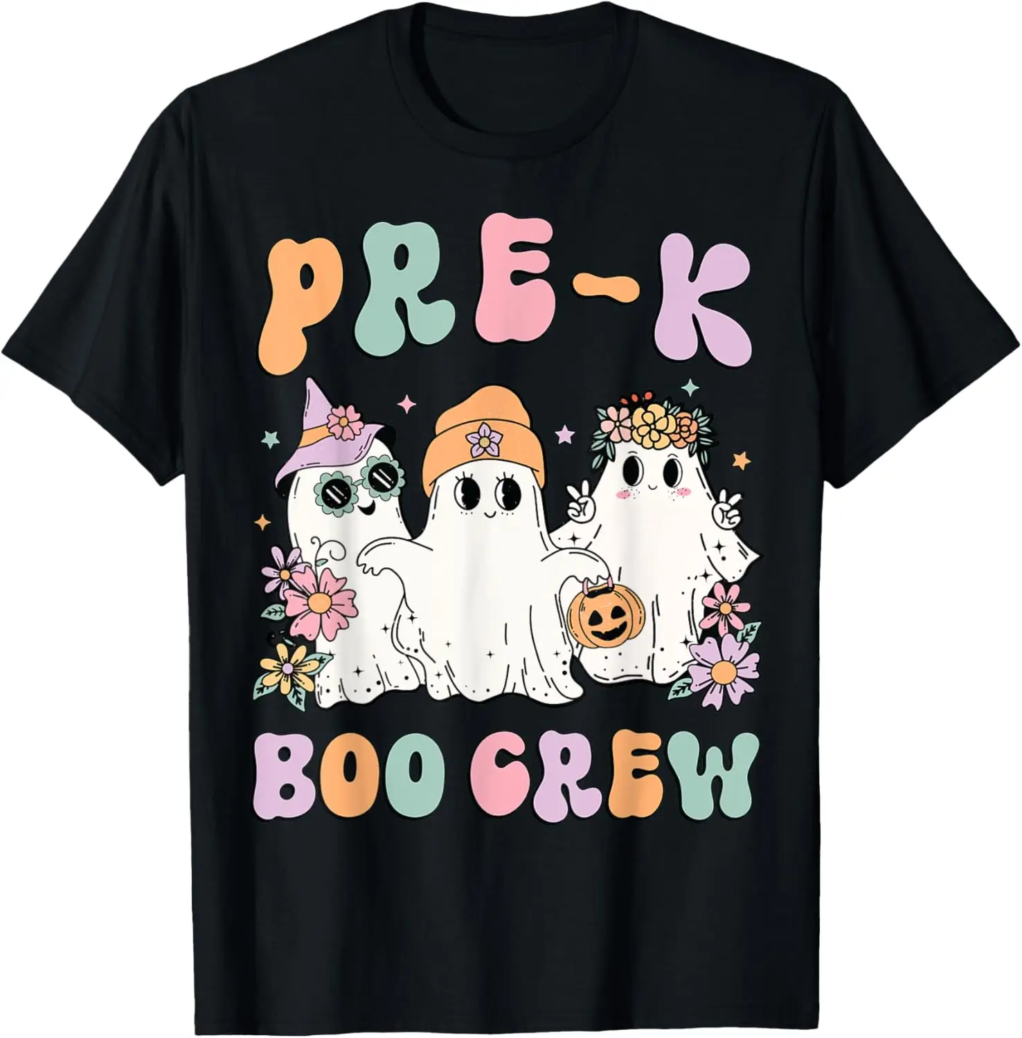 Футболка Pre-K Boo Crew Groovy Halloween с цветочным призраком Pre K Teacher
