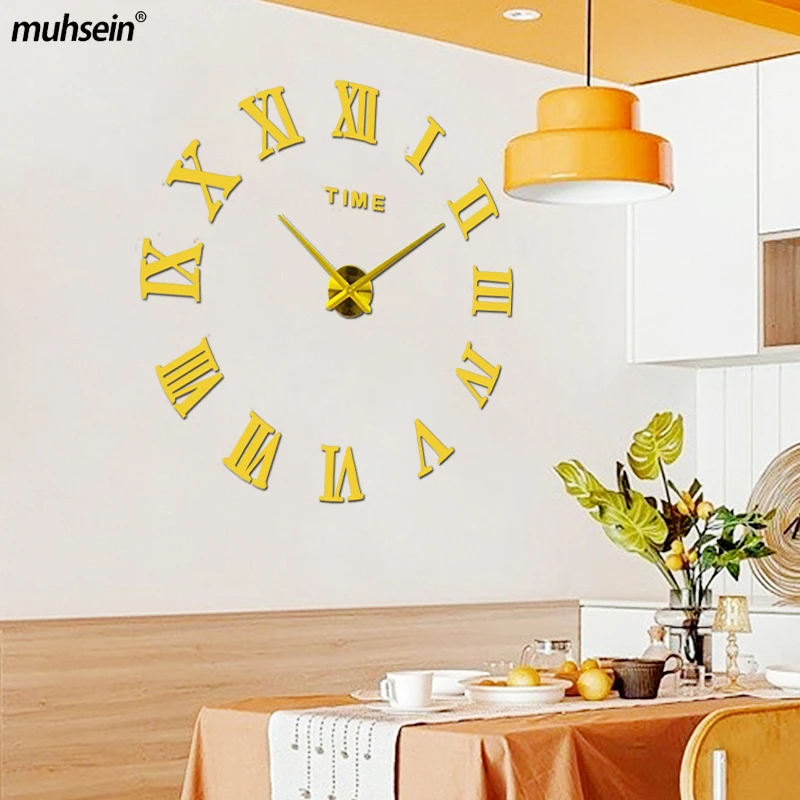 

Muhsein 3D Roman Numerals Wall Clock Large Size DIY Wall Sticker Clock Home Decor Acrylic Mirror Clocks Mute Quartz Watch