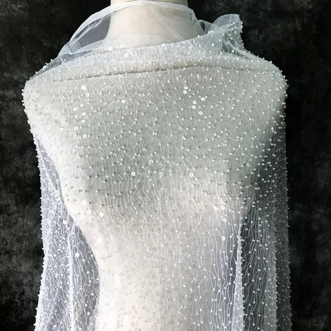 Тяжелая промышленность, полупрозрачная блестящая сетчатая марлевая ткань, свадебное платье, одежда, бисер, блестящая ткань