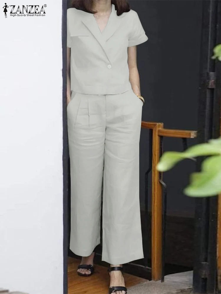 Zanzea Женская Спортивная Одежда Из Двух Предметов Элегантный Однотонный Офисный