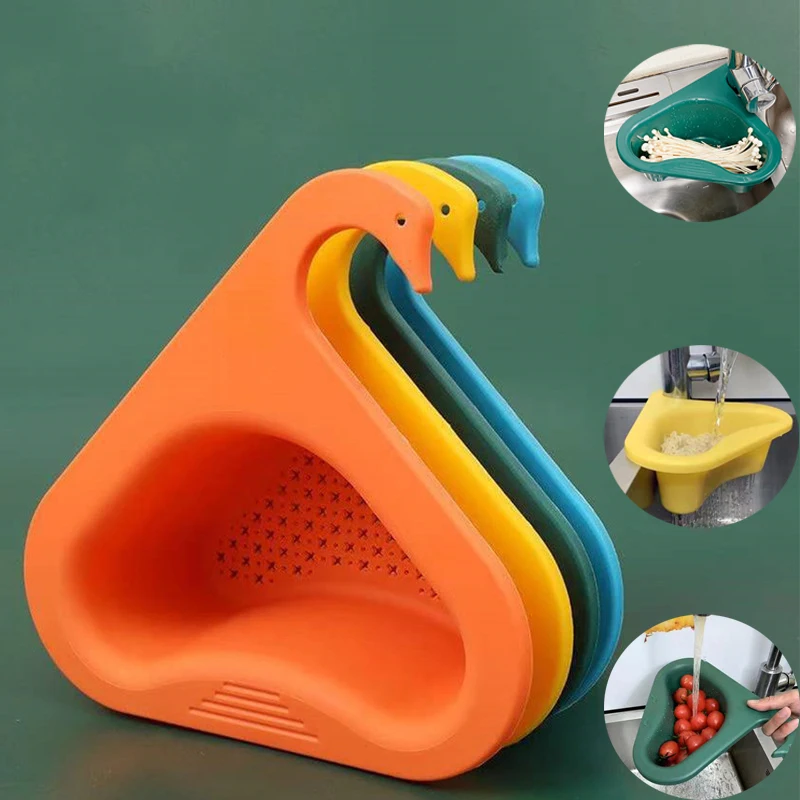 

Kitchen Drain Basket Sponge Rack Filter Shelf Fruit Vegetable Drainer Swan Shape Reusable Storage Baskets Bathroom Assessories
