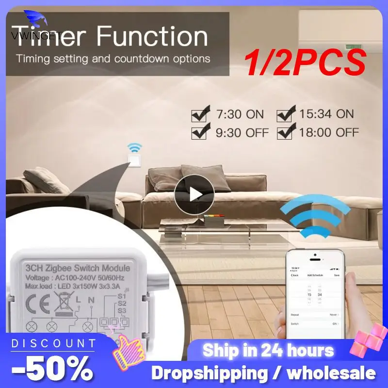 

1/2PCS Tuya Smart ZigBee 3.0 Switch Module 10A Smart Home DIY Breaker 1 2 3 4 Gang Supports 2 Way Control Works with Alexa