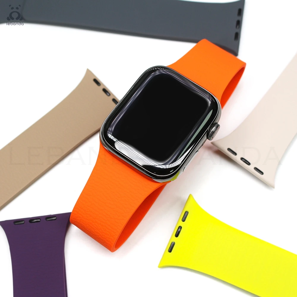 Фото Ремешок Lebanda с магнитной петлей для Apple Watch ultra 2, серия 10, 9, 8, 7, 6, 5, мягкий спортивный силиконовый ремешок с текстурой личи для мужчин и женщин №1