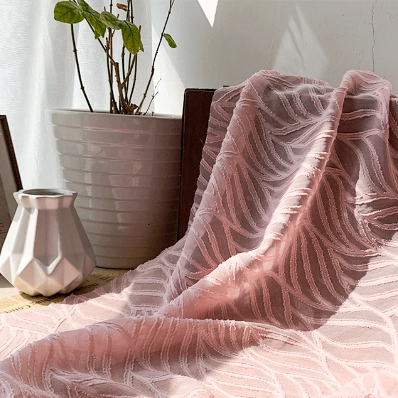 

Pink Striped Pattern Jacquard Tulle Fabric Sewing Cloth for Spring Summer Dress,Wedding,Black,White,Blue,Yellow,By the Meter