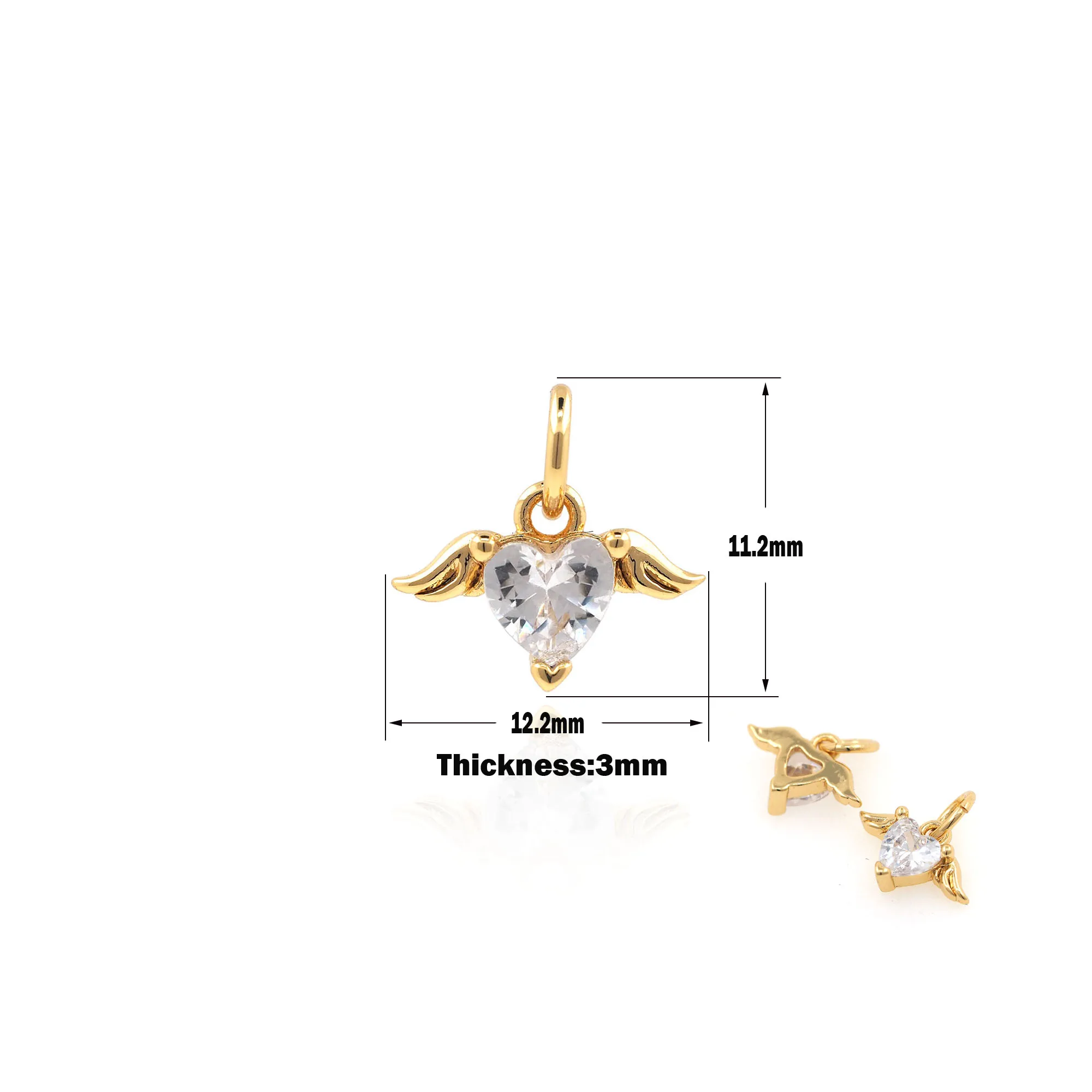 

Heart Pendant For Bracelet Necklace Jewelry Making Supplies Cubic Zirconia Wings Jewelry Charm DIY Supply