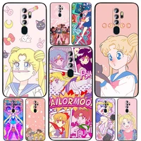 anime sailor moon art for oppo find x5 x3 x2 neo lite a74 a76 a72 a55 a54s a53 a53s a16s a16 a9 a5 5g black soft phone case