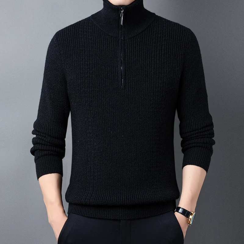 

Свитер мужской однотонный, утепленный пуловер на молнии, с лацканами, модный вязаный Повседневный свободный свитер, Осень-зима