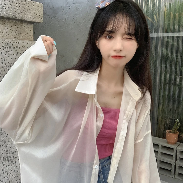 

GWW0750 перламутровая Солнцезащитная рубашка женская рубашка Новинка 2022 осенний тонкий прозрачный супер Сказочный шикарный кардиган шифонов...