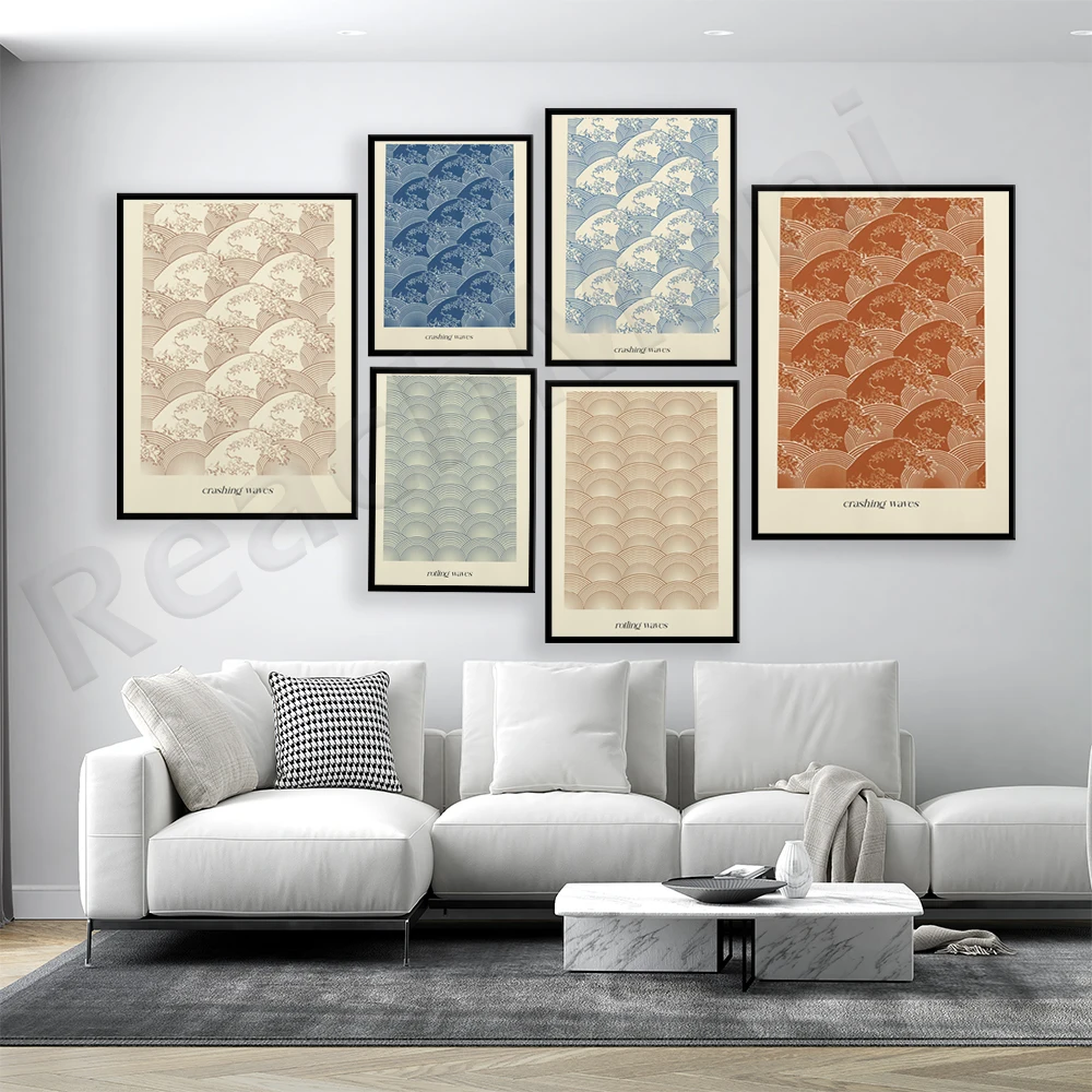 

Japanese Inspired Rolling Wave Lines, Shockwave Line Art Wall Print - Kanagawa Big Wave Line Poster, Minimalist Modern Waves