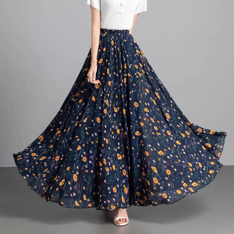 Женская шифоновая юбка в горошек элегантная длинная стиле Харадзюку с большим