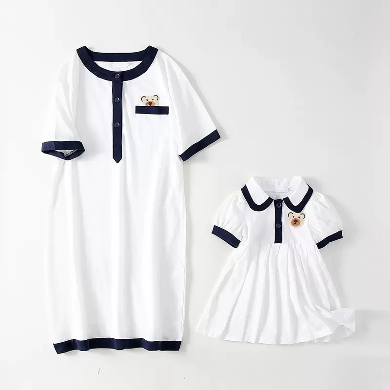 

2022 Mom And Daughter Matching Dress Summer Mommy And Me Matching Dresses For Women Baby Girls Short Sleeve One Piece Clothing