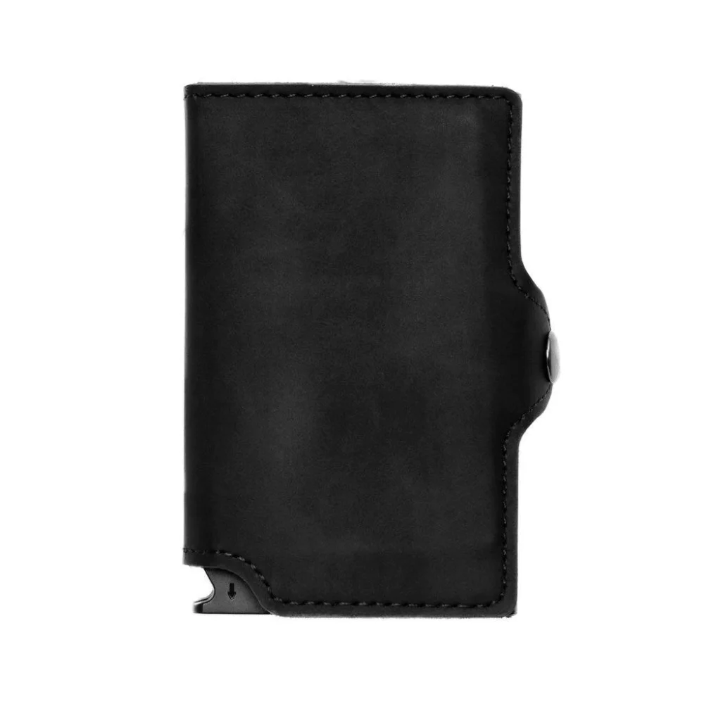 Фото Casekey Anti Rfid двойной автоматический всплывающий мужской кошелек из искусственной кожи с держателем для смарт-карт кошелек двойная алюминиевая коробка Tarjetero Billetera №3