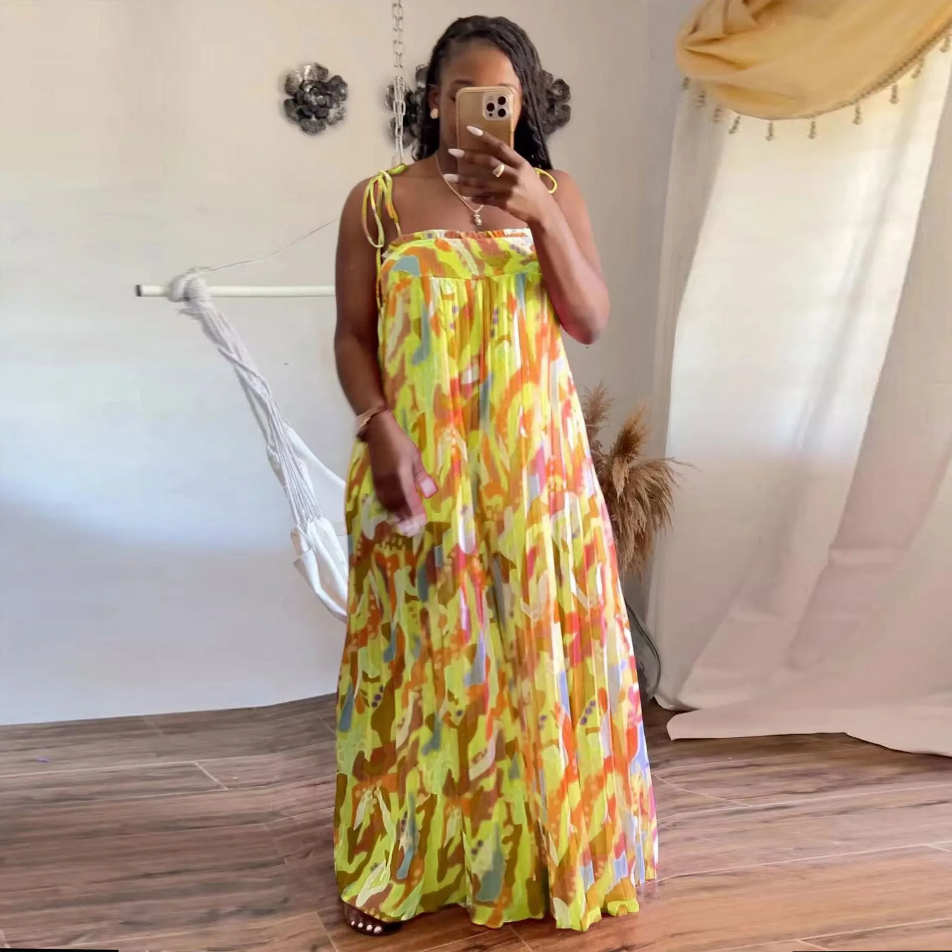 Plus Size Women Elegant Jumpsuit Ruffle Sleeveless Print One Piece Cloth Female Wide Leg Pant 2023 Summer Fashion Long Jumpsuit
