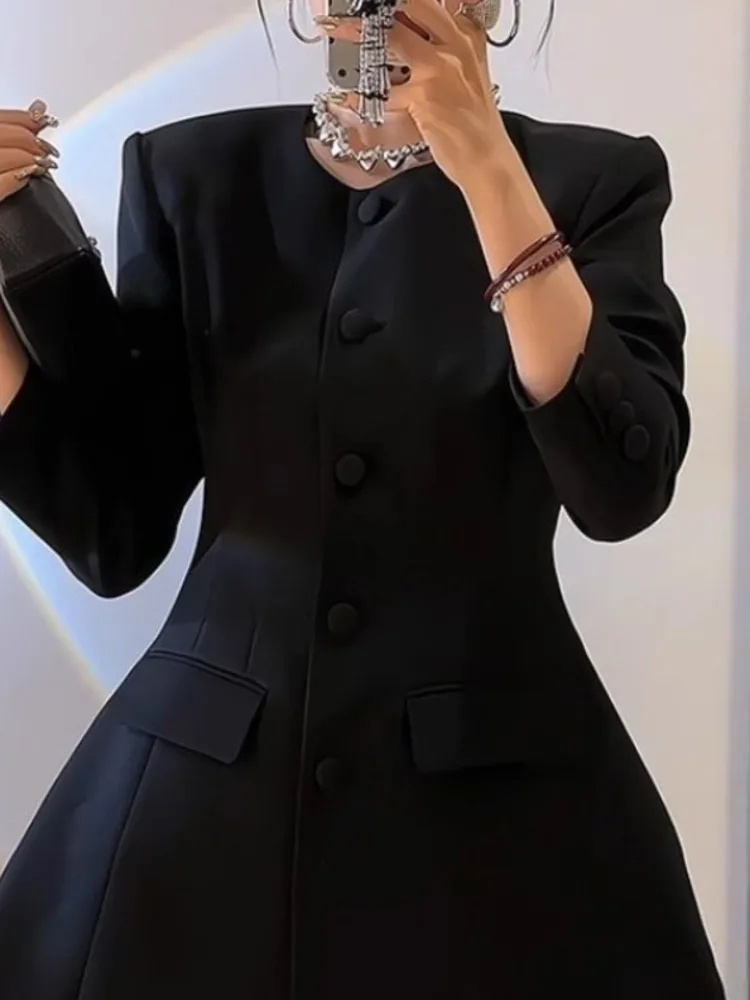 UCXQ модный пиджак пальто в корейском стиле без воротника на талии черный простой
