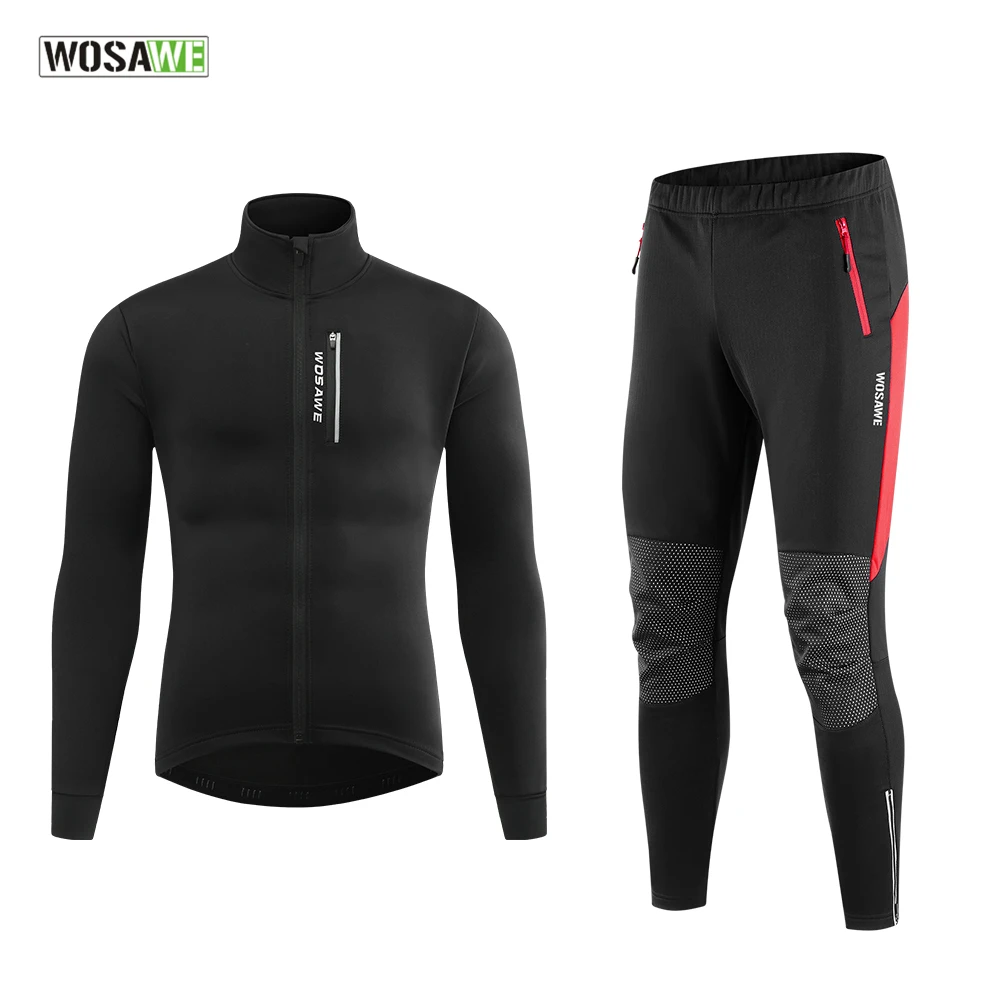 

WOSAWE Warm Cycling Jacket Set Man Winter Thermal Fleece Cycling Clothing Windproof Winter Coat MTB Bike Jacket Sportswear