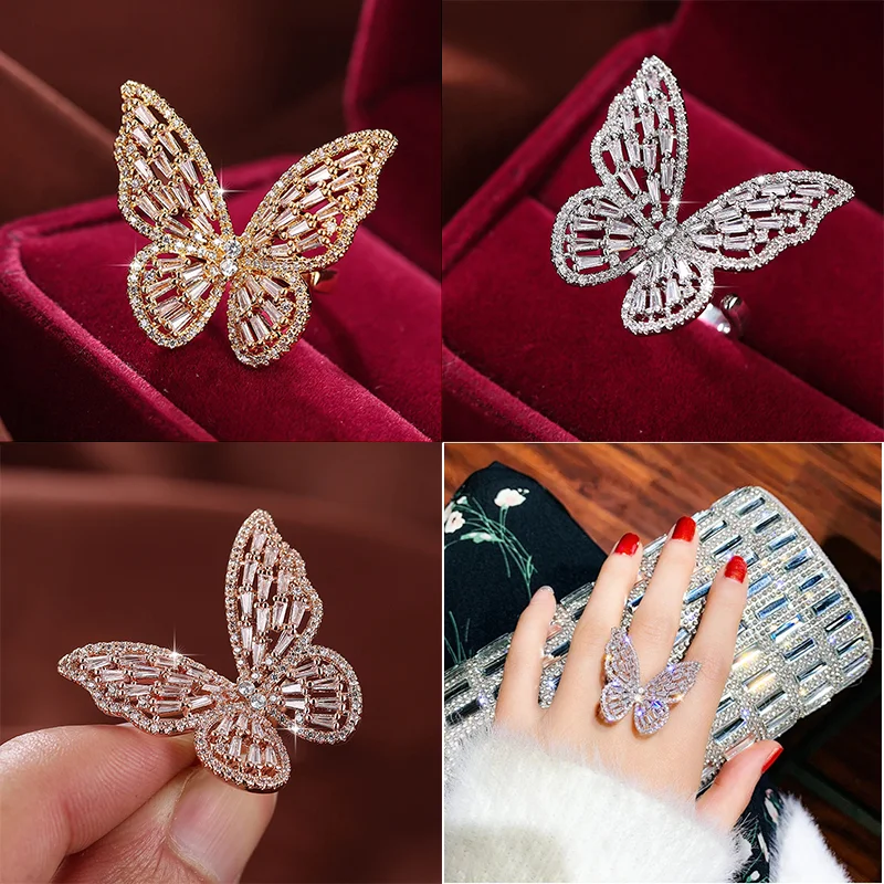 

Women Rings Butterfly Shape AAA Zircon Silver Plated Open Rings Fashion Glamour Engagement Rings Birthday Gift For Girlfriend