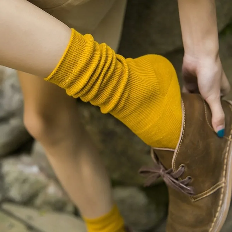 Носки женские хлопковые однотонные вязаные черные белые кофейные в японском