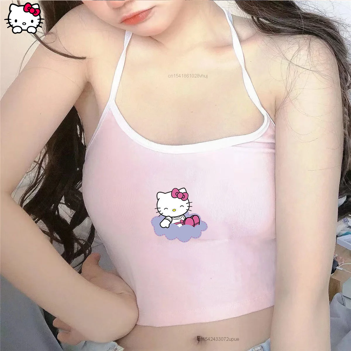 Sanrio Summer New Sexy Little And Lovely Hello Kitty Cat Tank Crop Top Bodysuit Women's Small Suspender Slim Vest Y2k Girl Women