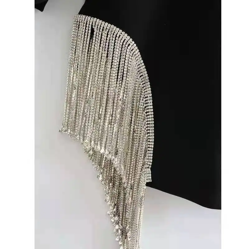 Women Solid Colors Double Breasted Mid-Length Suit Fashion Black Tassel Blazers 2021 Spring Autumn Indie Office Lady Work Blazer