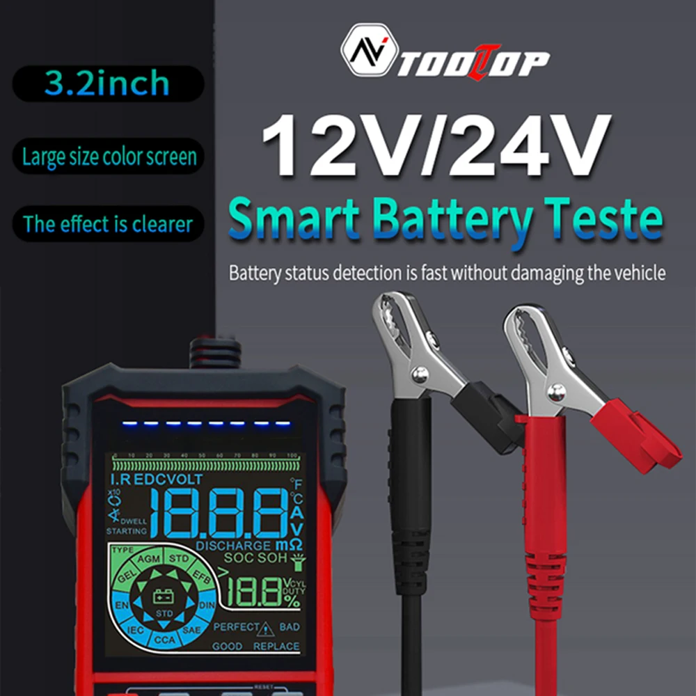

12V/24V Smart Car Battery Tester Auto Recognition Battery Testing Start Testing Load Testing Automotive Battery Detecting Device