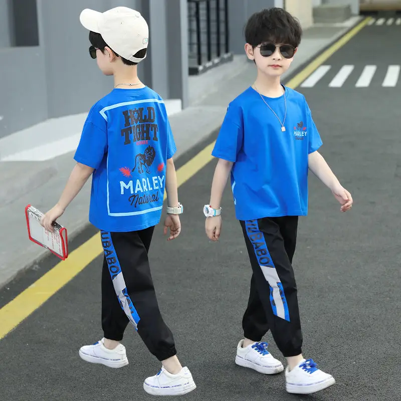 

2023 Boys Clothes Summer Outfits Cotton Teenage Boys Clothing Casual Suit Children Short Sleeve Shirt Long PantsSet 4 - 12 Year