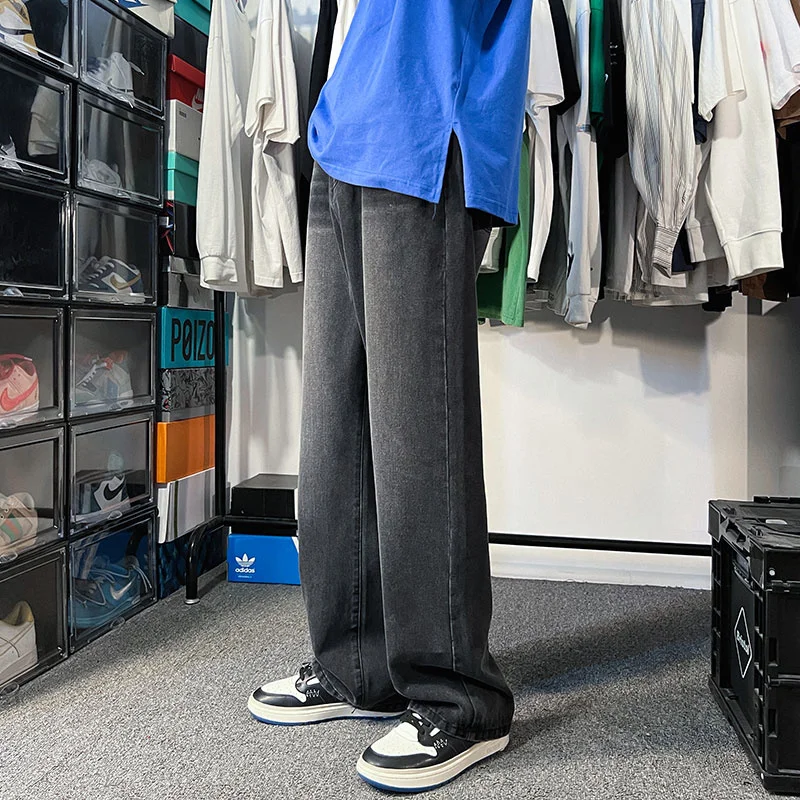 Blue Black Baggy Jeans Men Fashion Retro Casual Straight Jeans Men Japanese Streetwear Hip Hop Loose Denim Pants Mens Trousers