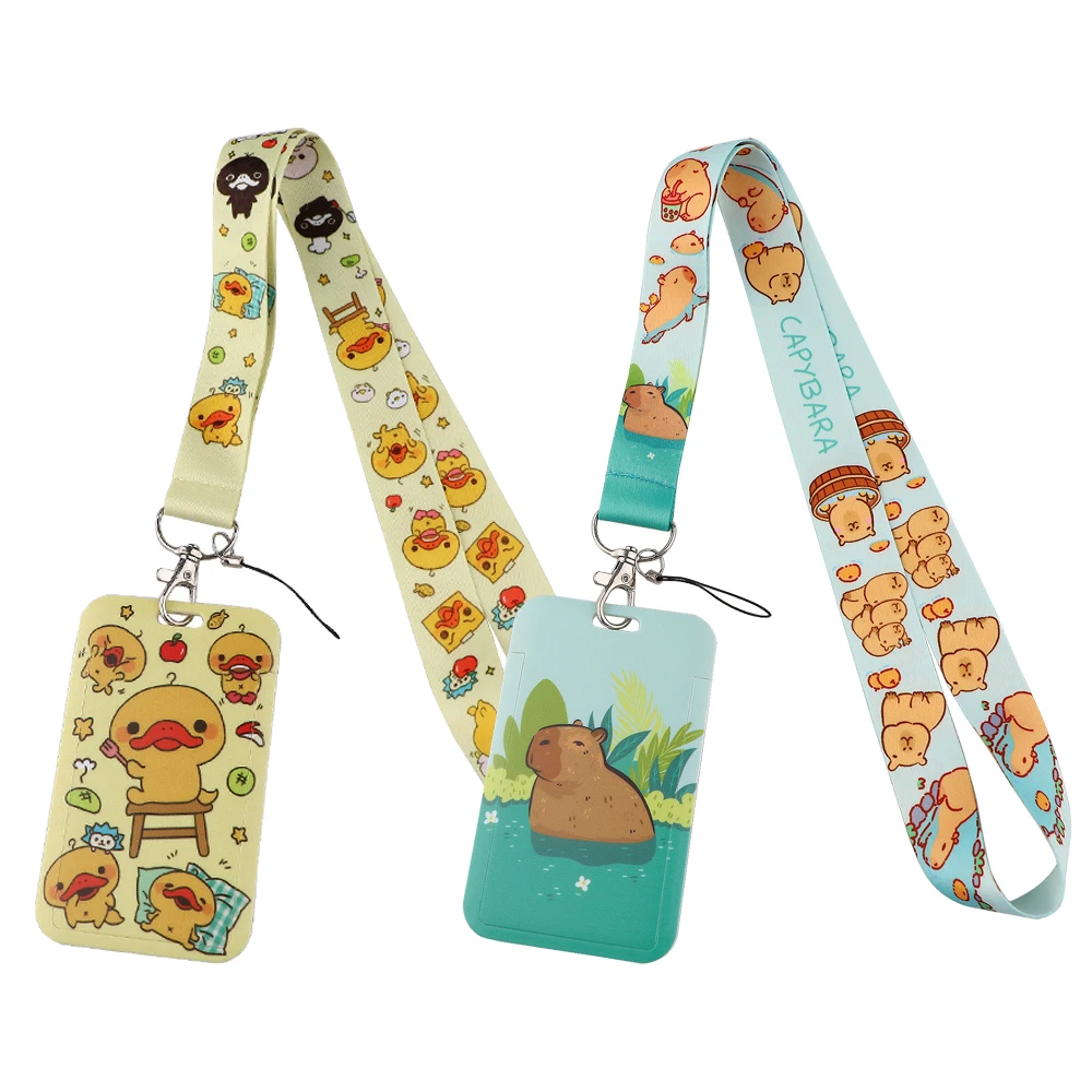 

J4133 Cute cartoon Duck Capybara Lanyard For Keys ID Credit Card Cover Badge Holder Phone Charm Keyring Keychain Accessories