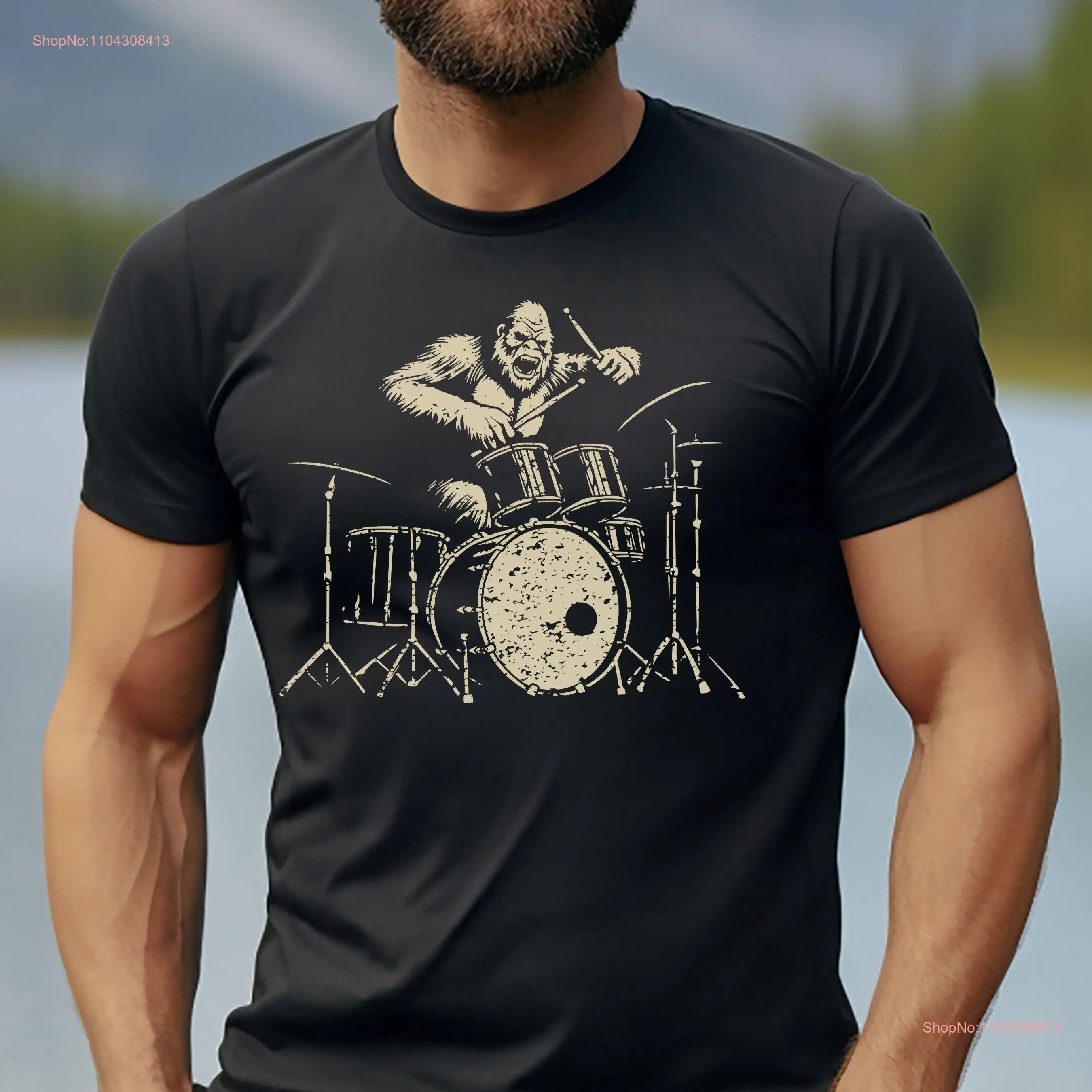 Футболка Sasquatch Playing Drums Bigfoot Drummer забавная музыкальная новинка для музыкантов