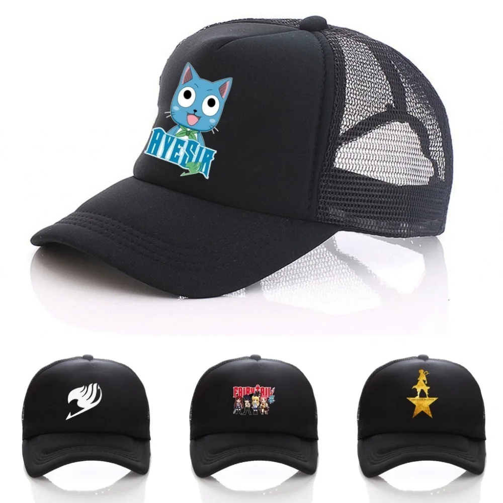 

New Japan anime Fairy Tail Hip Hop Cartoon cosplay Print Curved Caps Summer Mesh hat Snapback Trucker Cap
