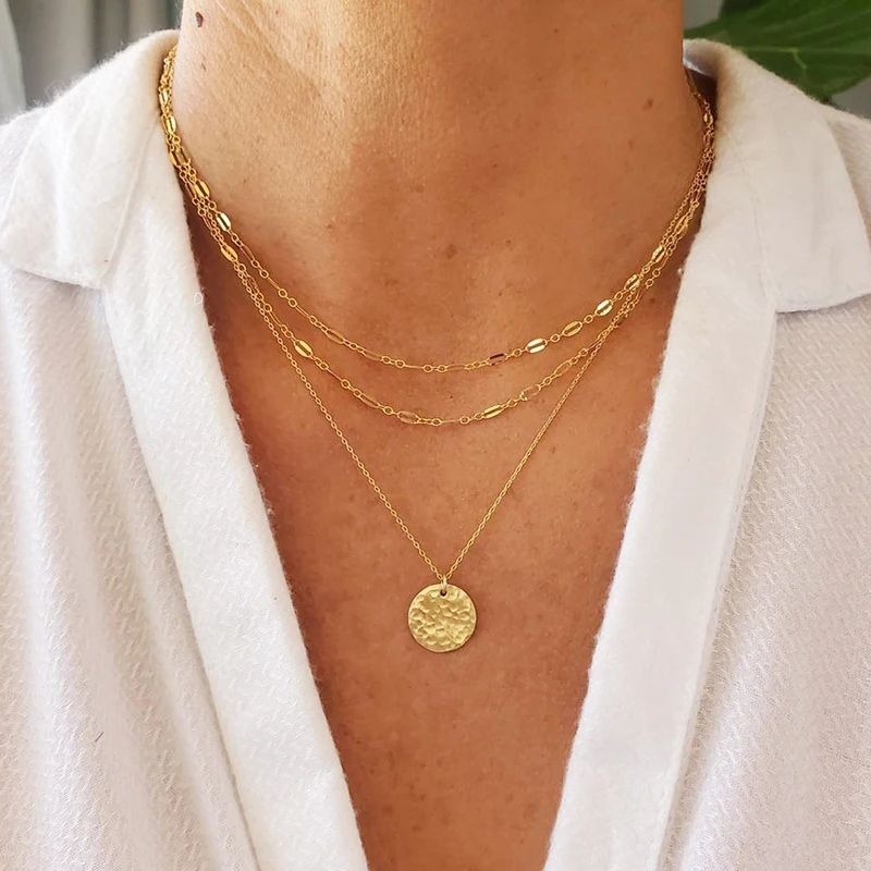 

Circle Pendant Necklace Do Not Fade Handmade Gold Choker Gold Filled Collier Femme Kolye Collares Boho Women Jewelry Necklace