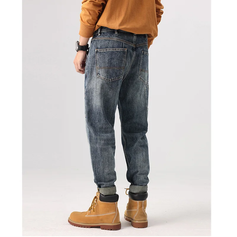 Streetwear Men 2022 New Pattern American Chaopai Male Jeans Vintage Loose Recreational Straight Cylinder Trousers Autumn Female