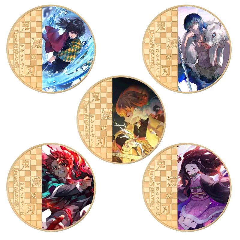 

Demon Slayer Kamado Tanjirou Kamado Nezuko Agatsuma Zenitsu Hashibira Inosuke Commemorative Coins Collection Toys Souvenir