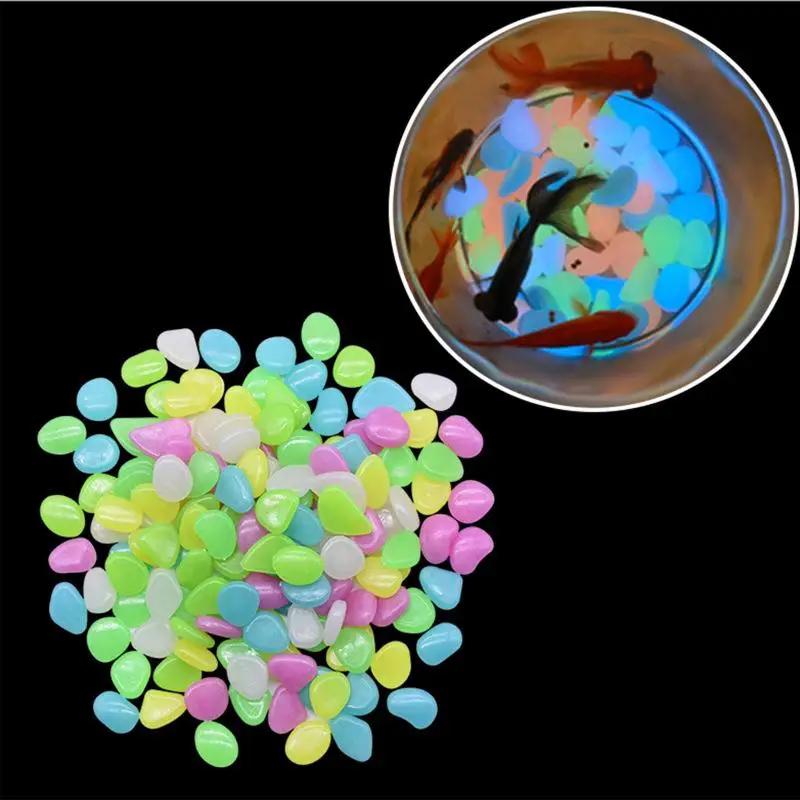 

100Pcs Luminous Stones Fish Tank Aquarium Ornament Glow In The Dark Pebbles Outdoor Yard Lawn Path Walkways Decorations