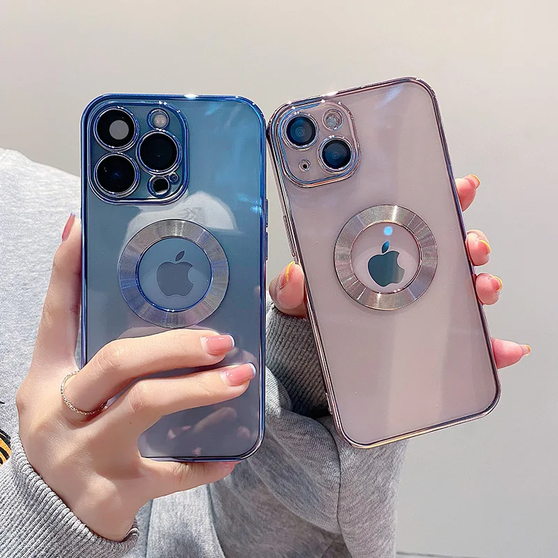 

Transparent Plating SIlicone Case For iPhone 14 Pro Max 11 13 12 XS XR X 8 7 Plus SE Soft Cover Built in Camera Lens Protector