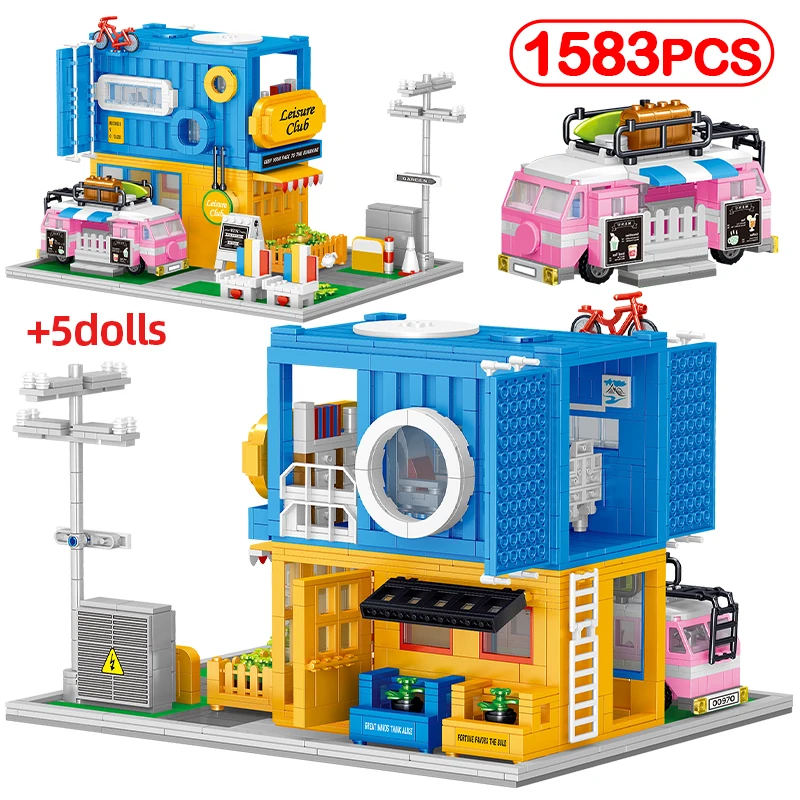 

1583pcs Mini City Street View Leisure Club Architecture Building Blocks Friends Camper Van Figures Bricks Toys for Kids Gifts