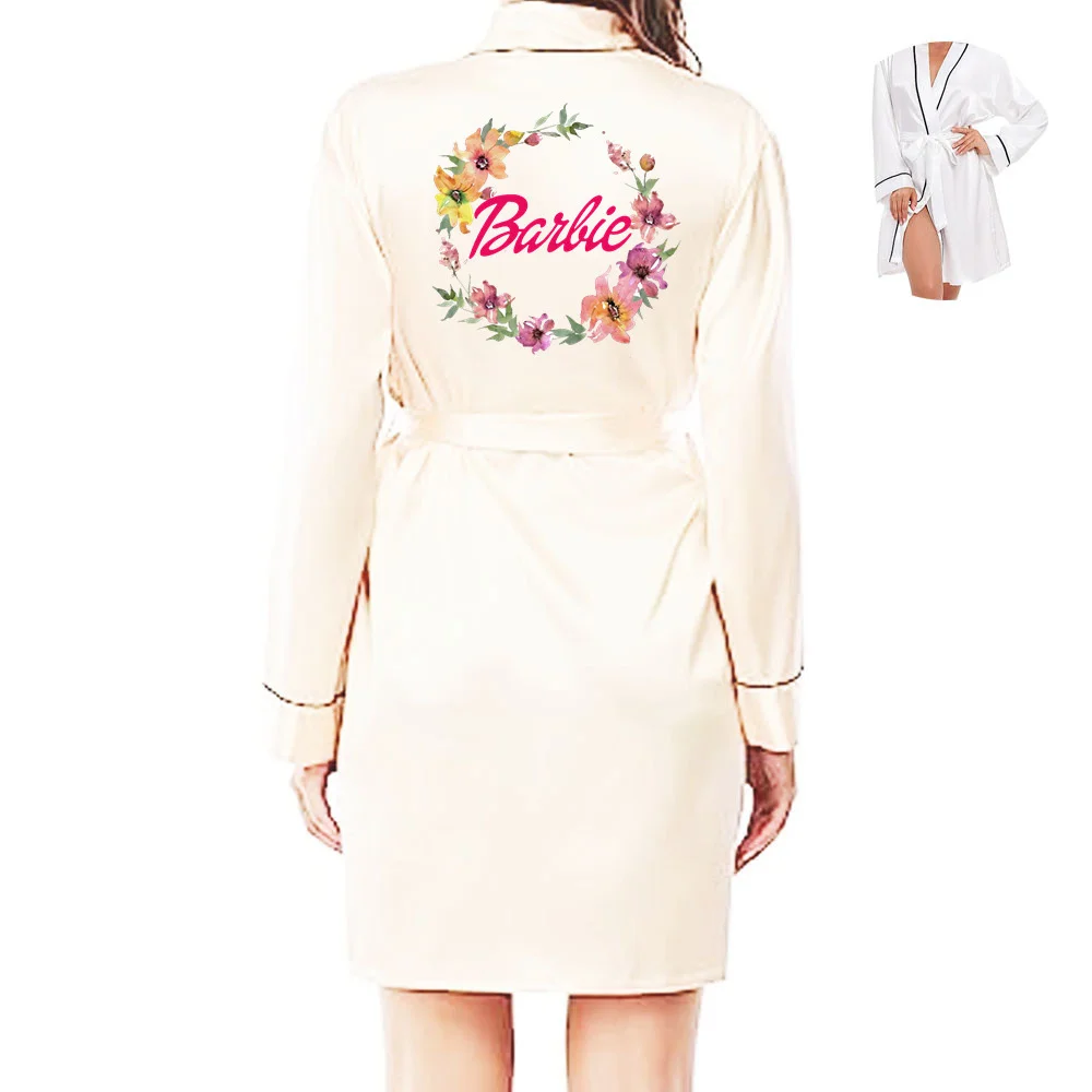

Women Silk Satin Short Night Printing Robe Kimono Robe Fashion Bath Robe Sexy Bathrobe Femme Wedding Bride Bridesmaid Robe