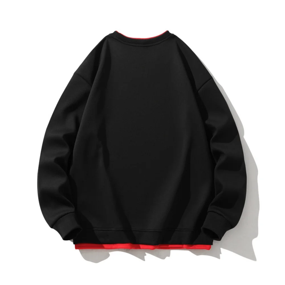 Covrlge Men's Sweatshirt O-neck Loose Fake Two-piece Pullover Simple Casual Long-sleeved Shirt Trade Fashion Men Clothing MWW434
