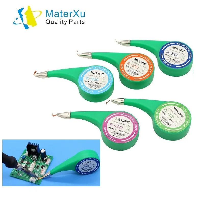 

Solder Wick Relife No-Clean Copper Desoldering Braid Low Residue Tin Repair Tool RL-1520 RL-2020 RL-2520 RL-3020 RL-3520