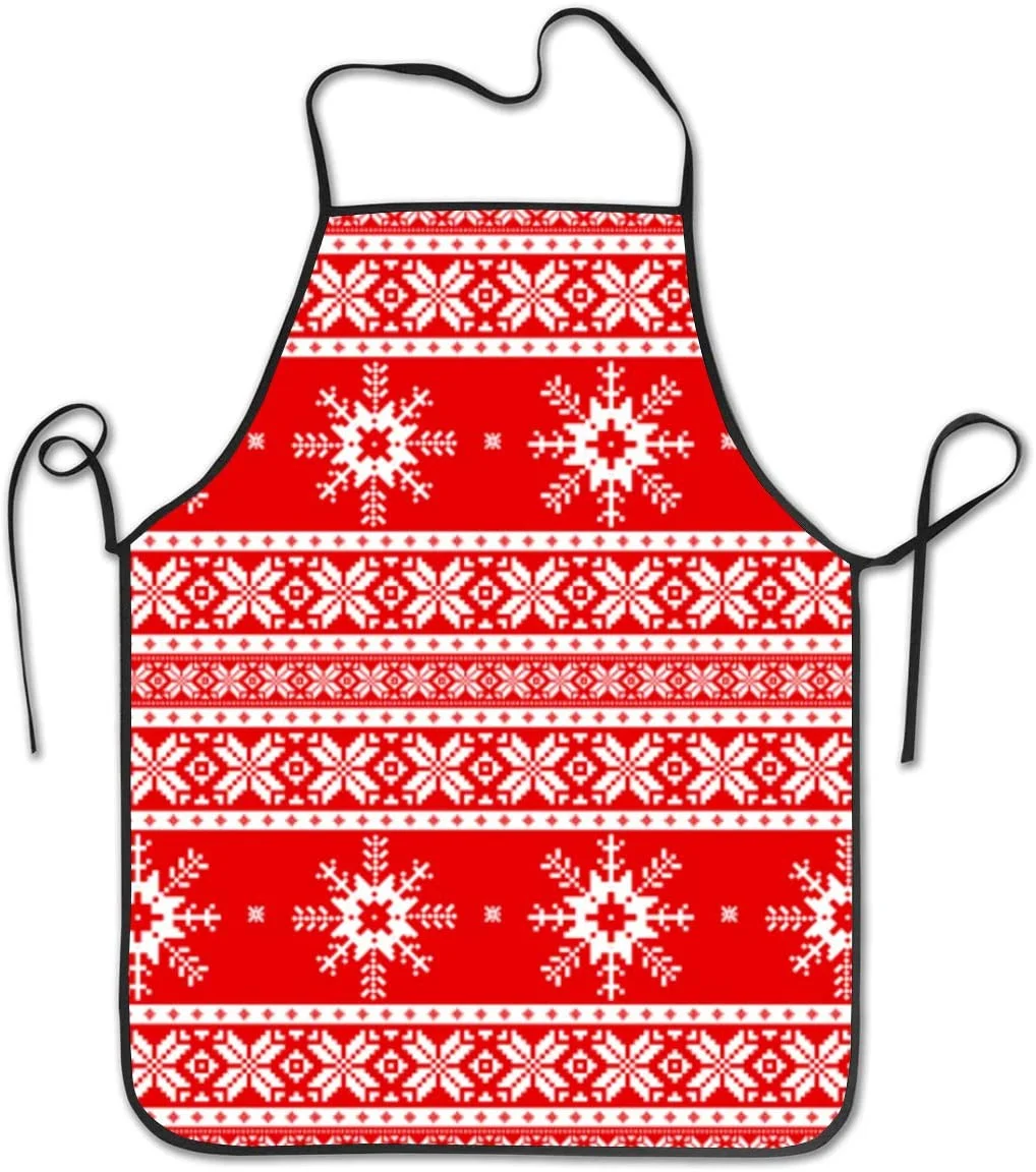 

Christmas Knitted Ornamental Pattern Apron Commercial Restaurant Home Bib Spun Poly Kitchen Aprons