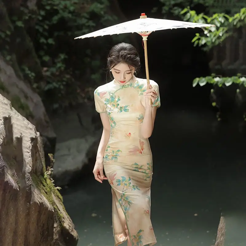 Костюм Тан в китайском стиле улучшенное платье-Ципао женская летняя Новинка 2024