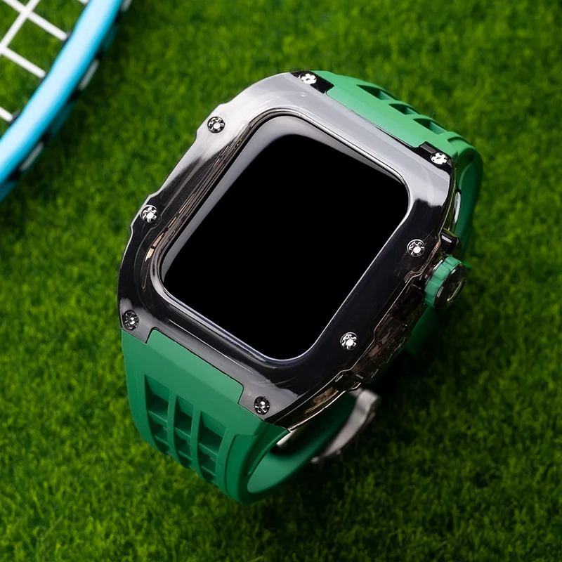 Luxury Transparent Modification Kit For Apple Watch Ultra 49mm Fluororubber Case&Band For iWatch Series 8 7 6 5 4 SE 45MM 44MM