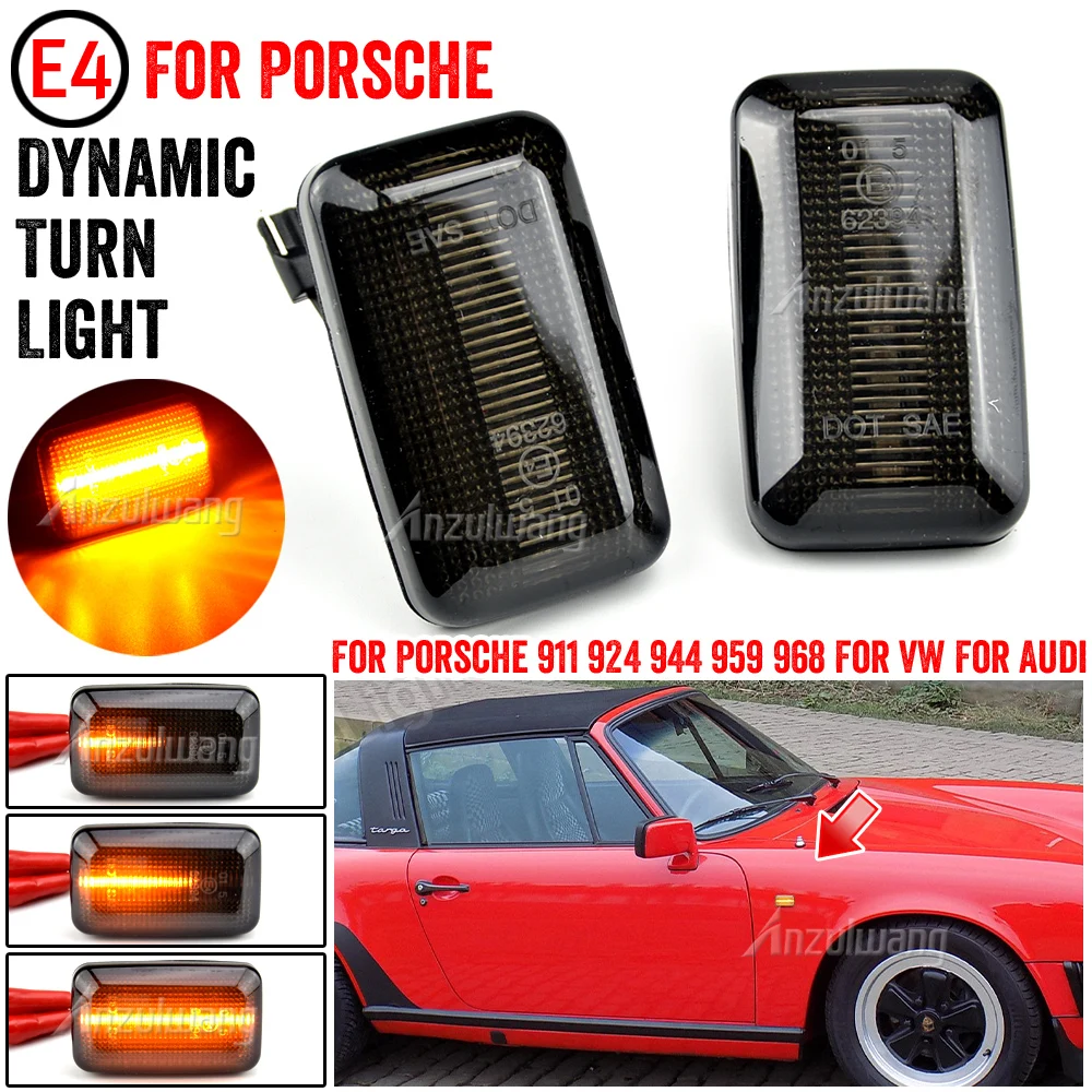 

2Pcs FOR Porsche 911 Carrera 924/924S 944 959 968 Audi VW Aston Martin Dynamic LED Side Turn Signal Marker Light Lamp Blinker